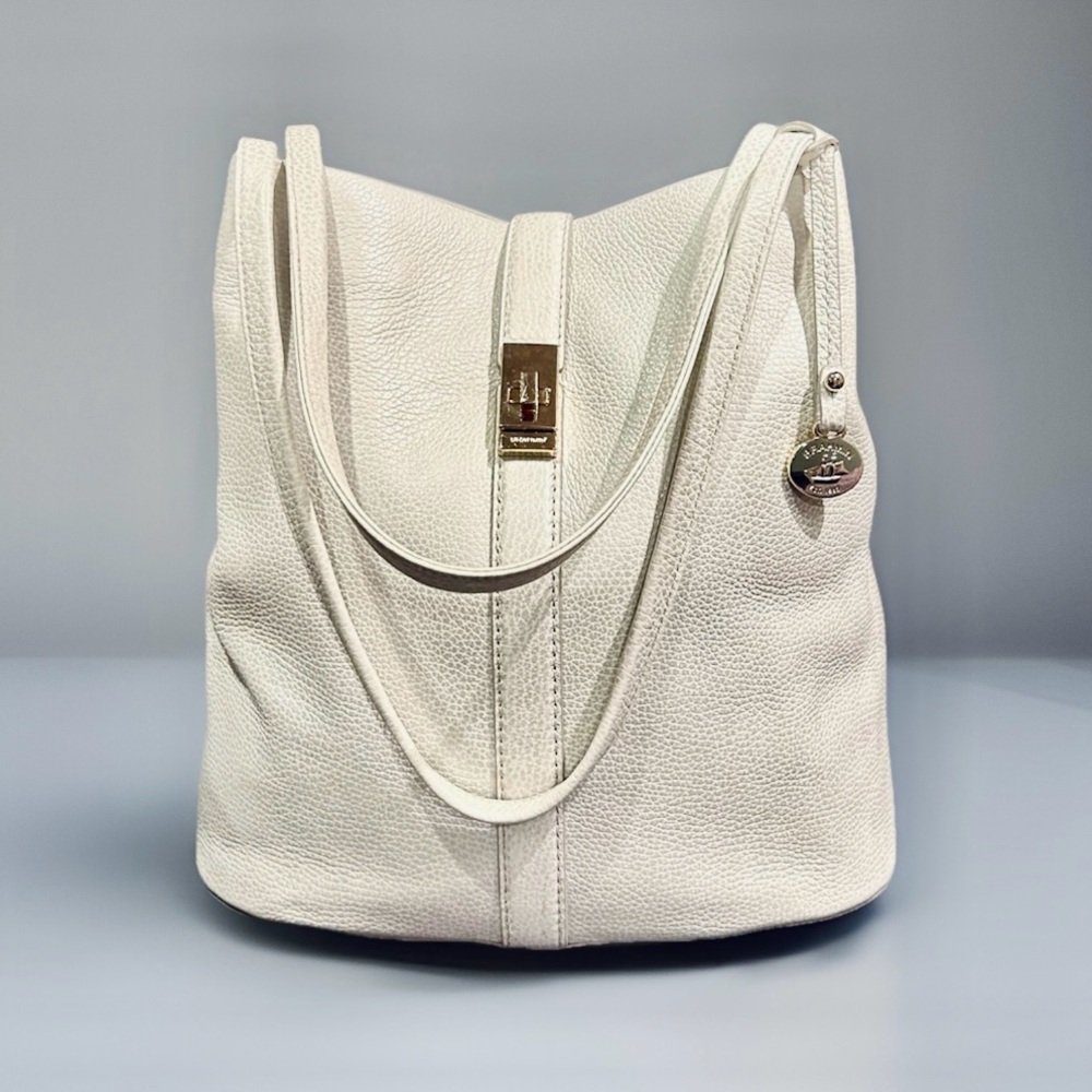 Brahmin Molly White/Silver Newbury Pebble Leather Large Shoulder Tote W/COA